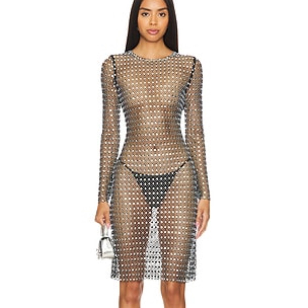 KIM SHUI Mini Dress in Black mesh long sleeve
